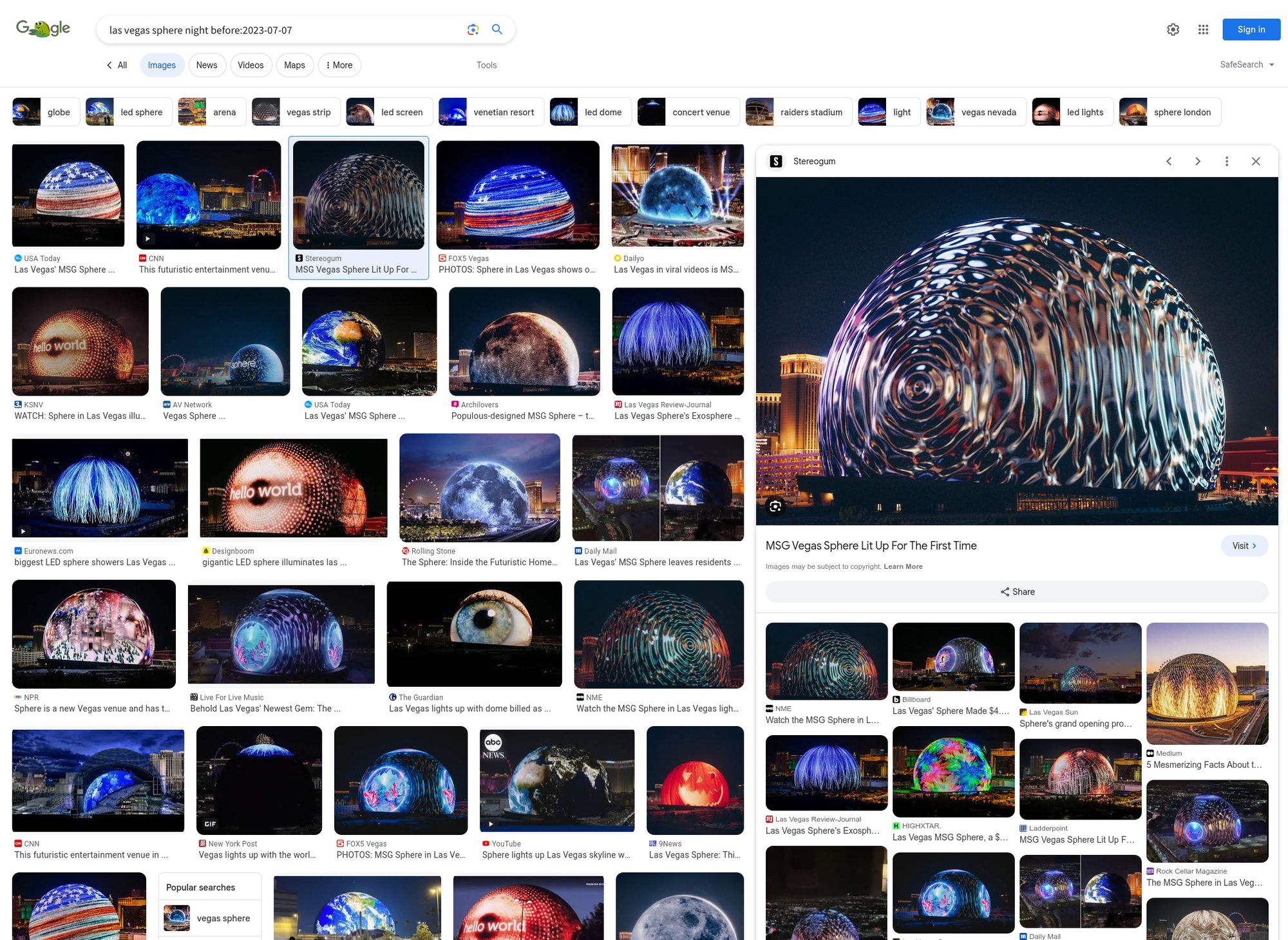 網傳「拉斯維加斯Sphere顯示藍畫面」圖片經過後製，非真實畫面