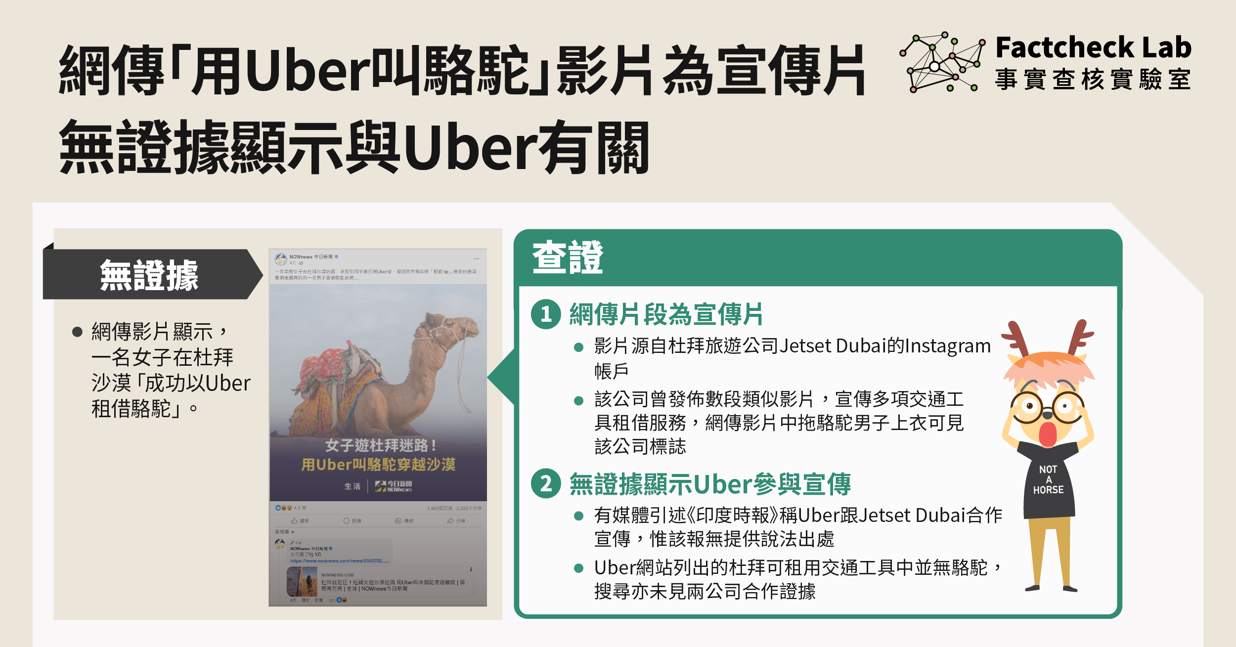 網傳「用Uber叫駱駝」影片為宣傳片，無證據顯示與Uber有關