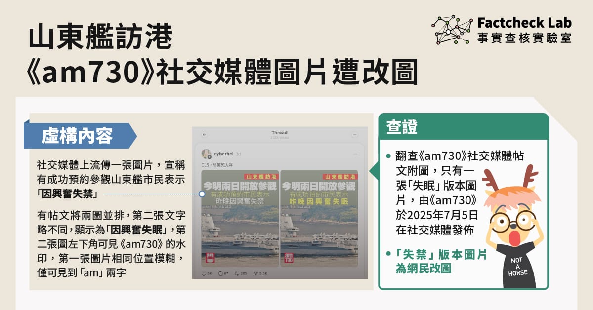 山東艦訪港　《am730》社交媒體圖片遭改圖