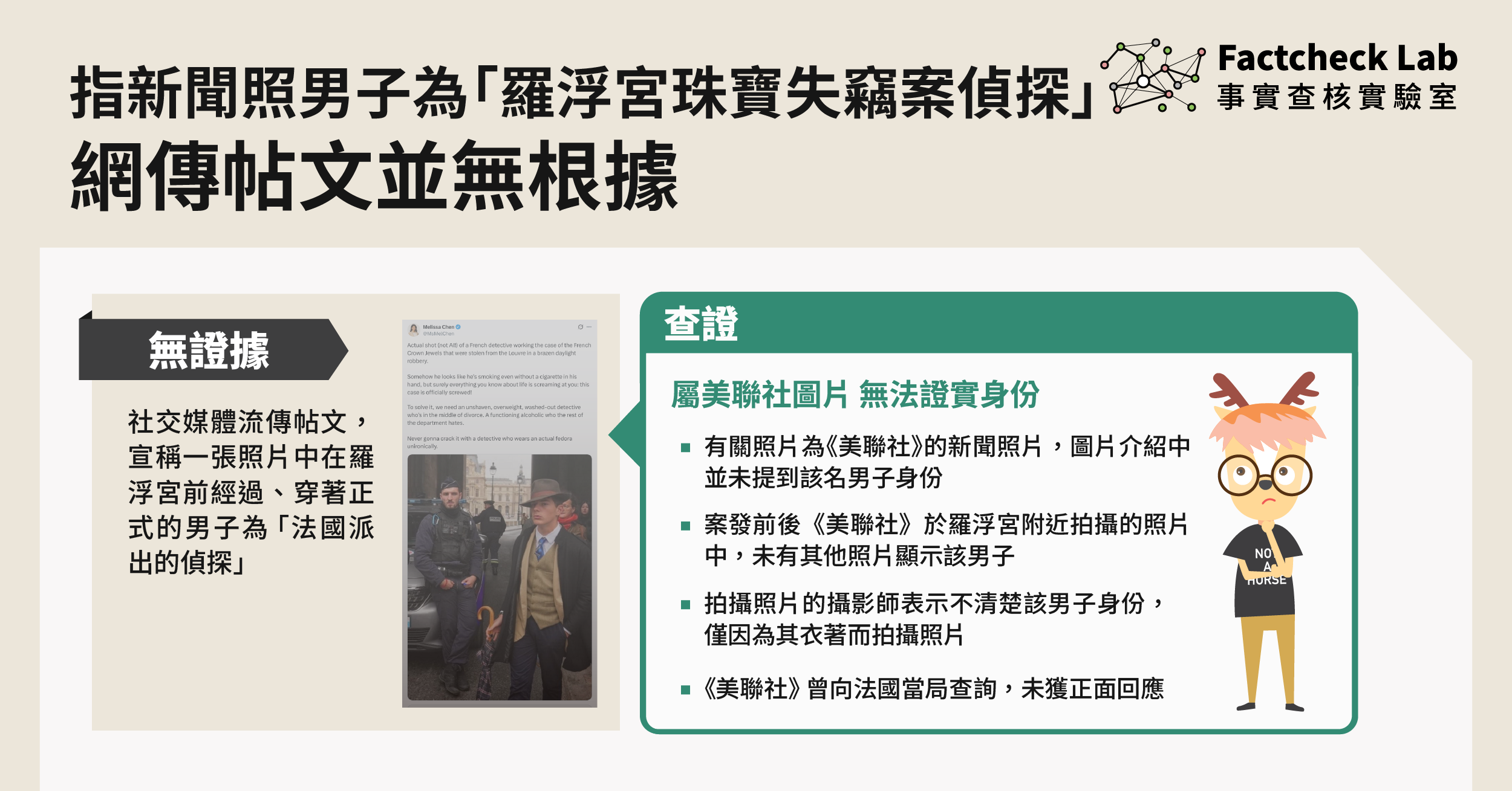 網傳新聞照中男子為「羅浮宮珠寶失竊案偵探」並無根據