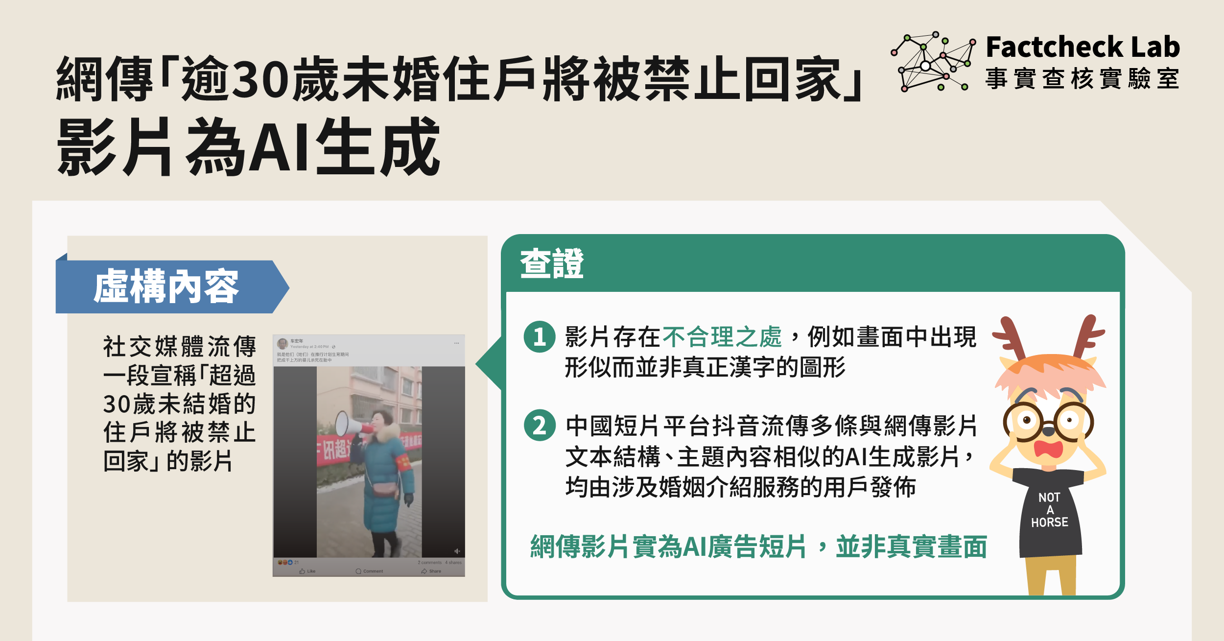 網傳「逾30歲未婚住戶將被禁止回家」影片為AI生成