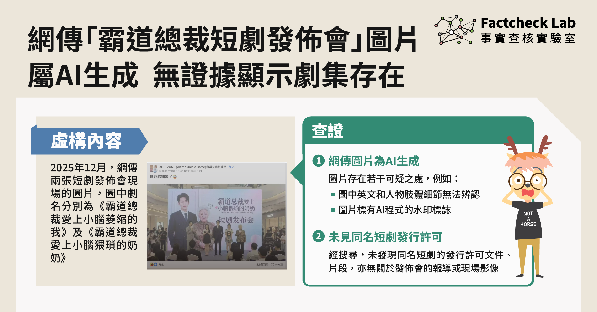 網傳「霸道總裁短劇發佈會」圖片為AI生成，無證據顯示劇集存在