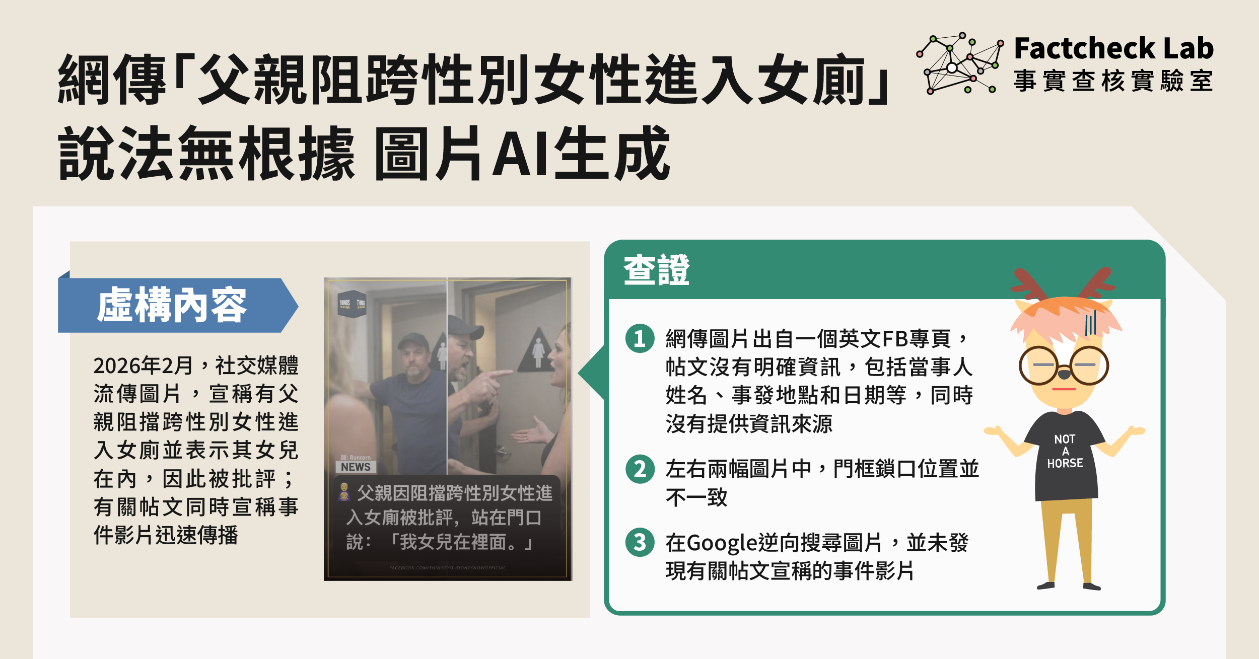 網傳「父親阻跨性別女性進入女廁」並無根據，圖片為AI生成