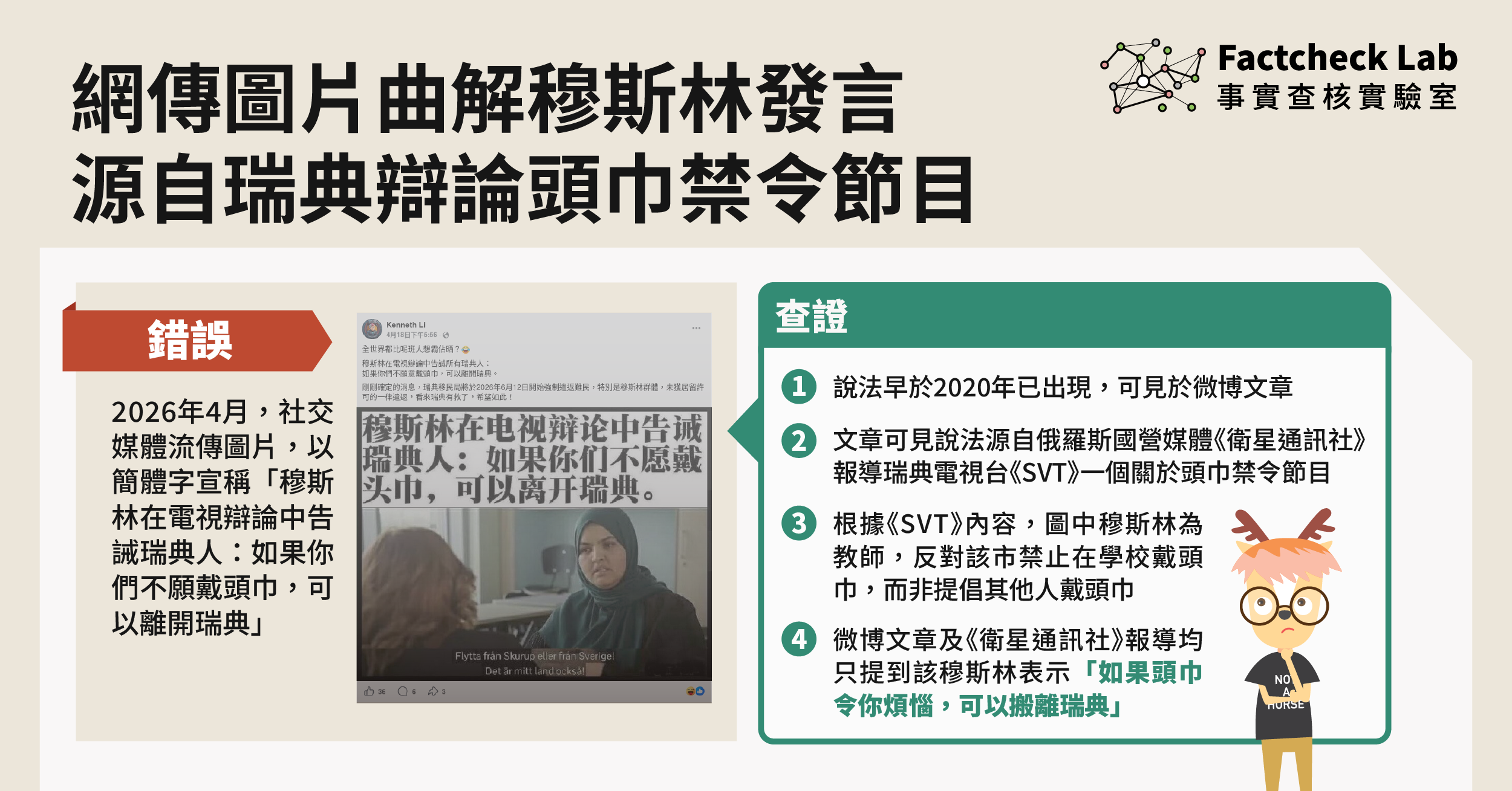 網傳圖片曲解瑞典穆斯林就頭巾禁令發言