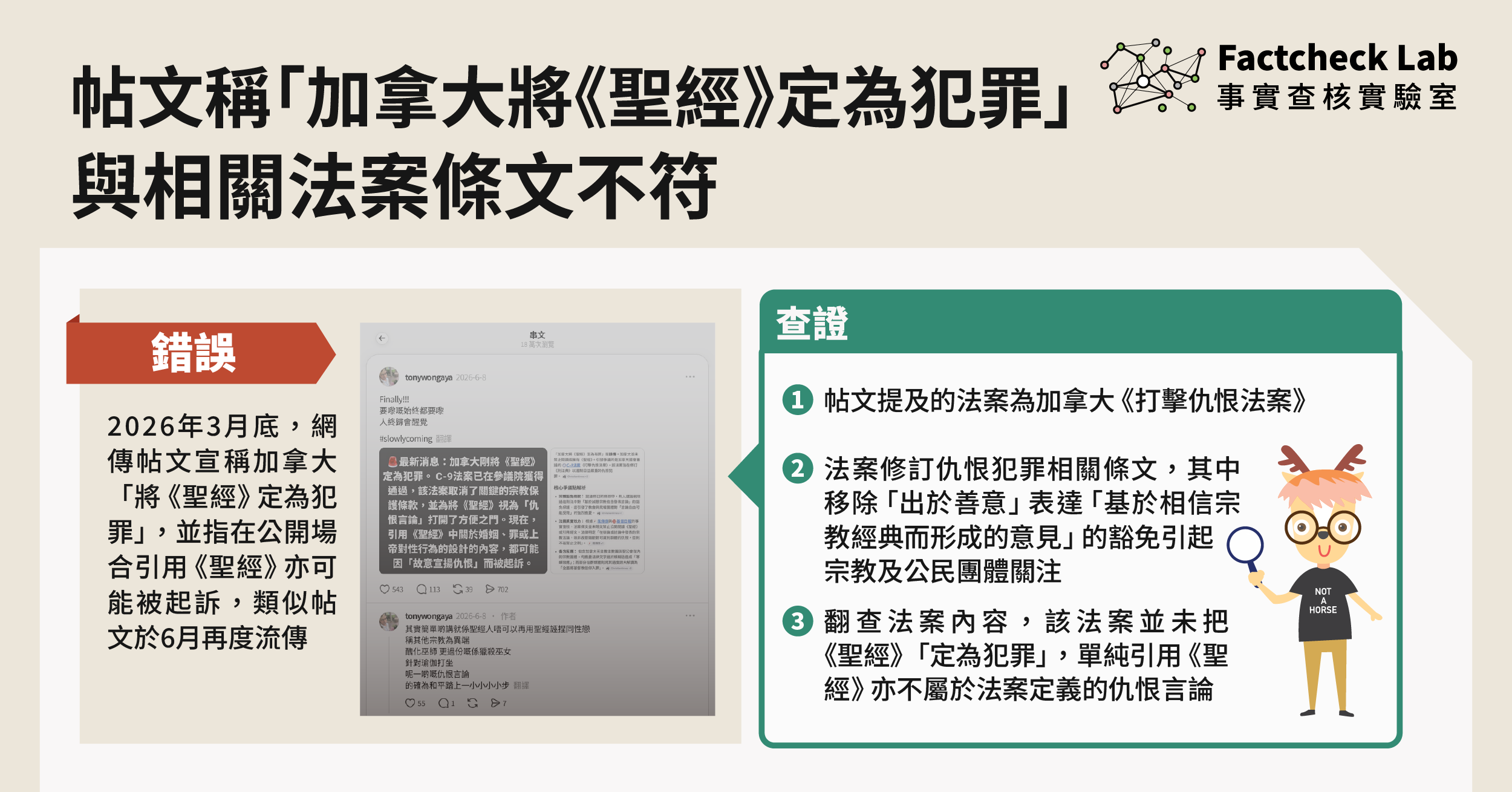 網傳帖文稱「加拿大將《聖經》定為犯罪」與相關法案條文不符
