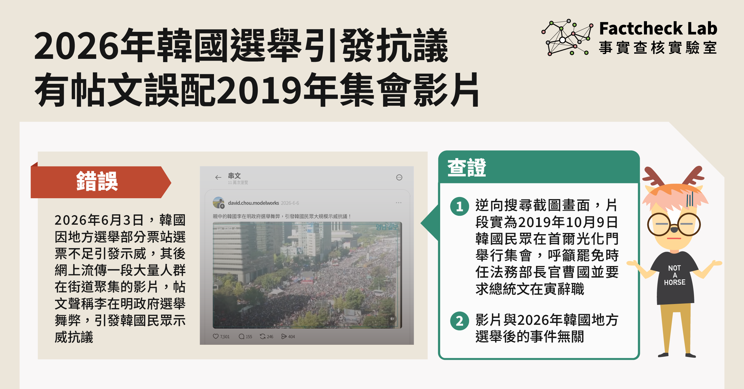 2026年韓國選舉引發抗議，有帖文誤配2019年集會影片