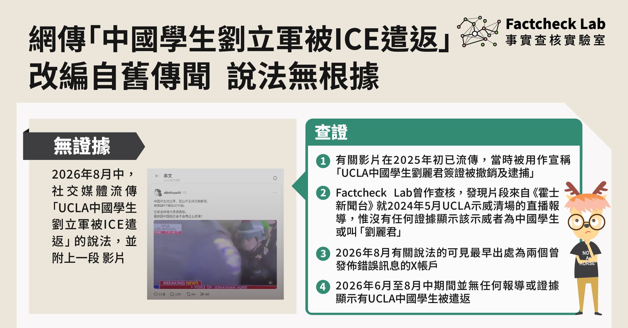 網傳「中國學生劉立軍被ICE遣返」改編自舊傳聞，說法沒有根據