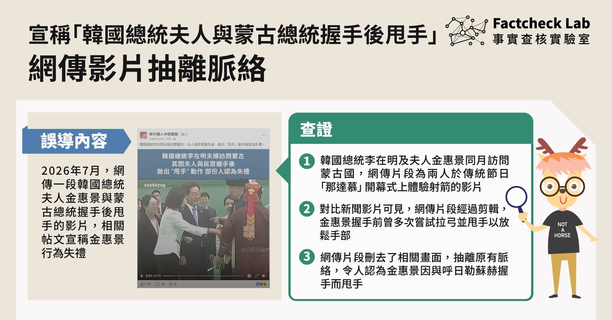 網傳「韓國總統夫人與蒙古總統握手後甩手」影片抽離脈絡